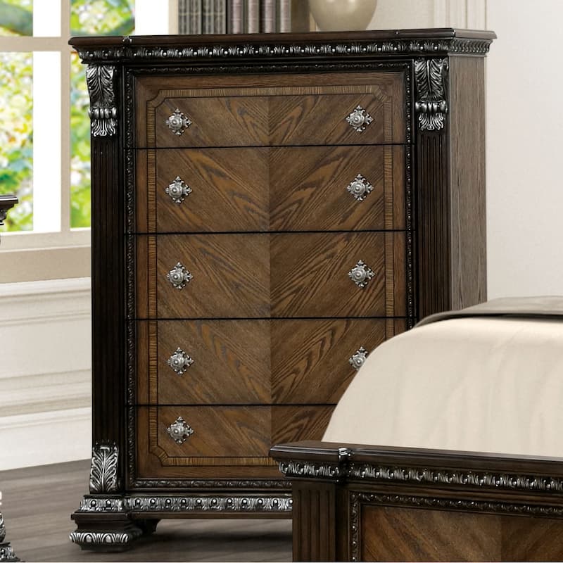Furniture of America Orla Traditional Solid Pine Wood 5-Drawer Chest with Fluted Posts