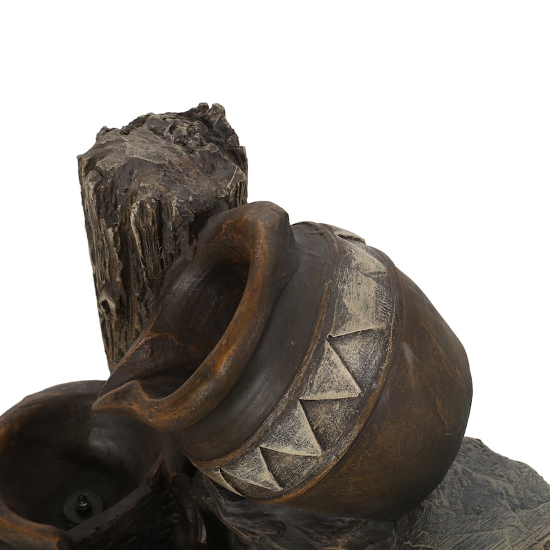 19.75" High Weather Resistant Floor Fountain with Light, 3 Tier Outdoor Fountain, Brown + Gray