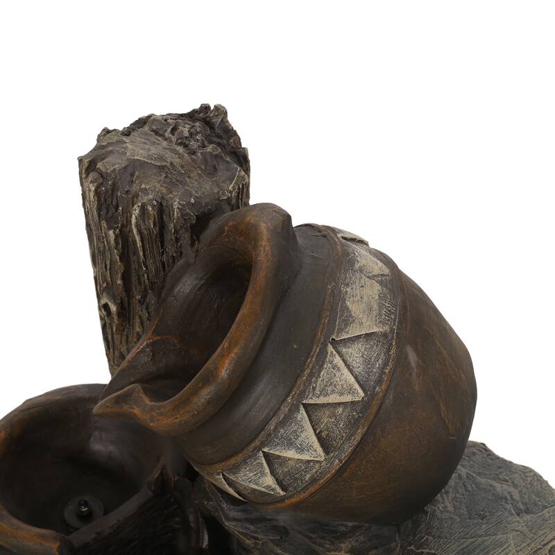 Roomfitters 20" Stacked Jar Outdoor Tiered Water Fountain with LED Lights, Weather-Resistant Faux Stone Waterfall, Brown + Gray