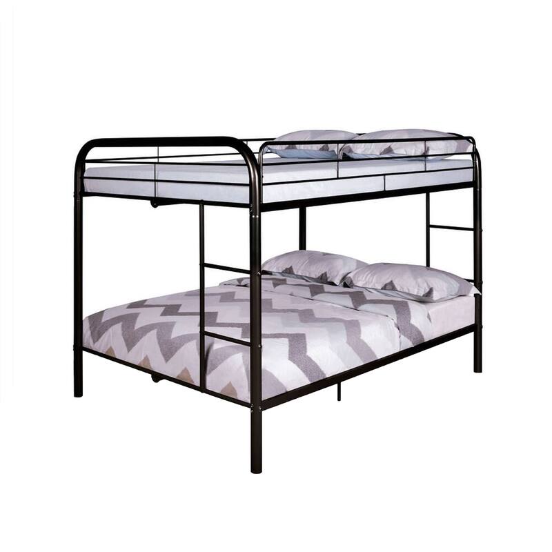 Fegy Full Over Full Bunk Bed, Ladder and Rails, Black Metal Frame