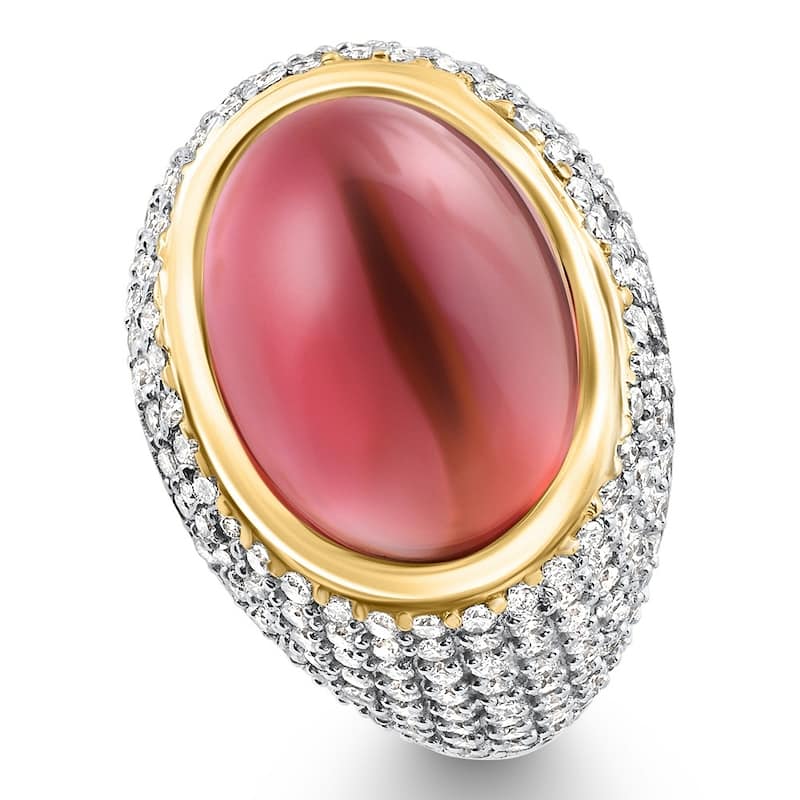Bliss Diamond 11.17Ct Tourmaline & Pave Diamond East West Ring Yellow Gold Lab Grown
