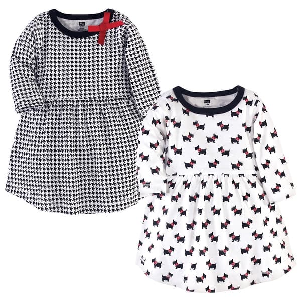 slide 1 of 1, Hudson Baby Infant and Baby Girl Cotton Long-Sleeve Dresses 2pk, Scottie Dog 0-3 Months - Scottie Dog