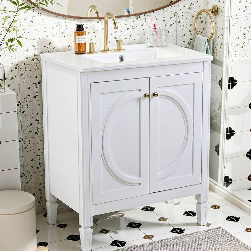30" Bathroom Vanity w/ Ceramic Sink,2 Soft Close Doors,Adjustable Shelf