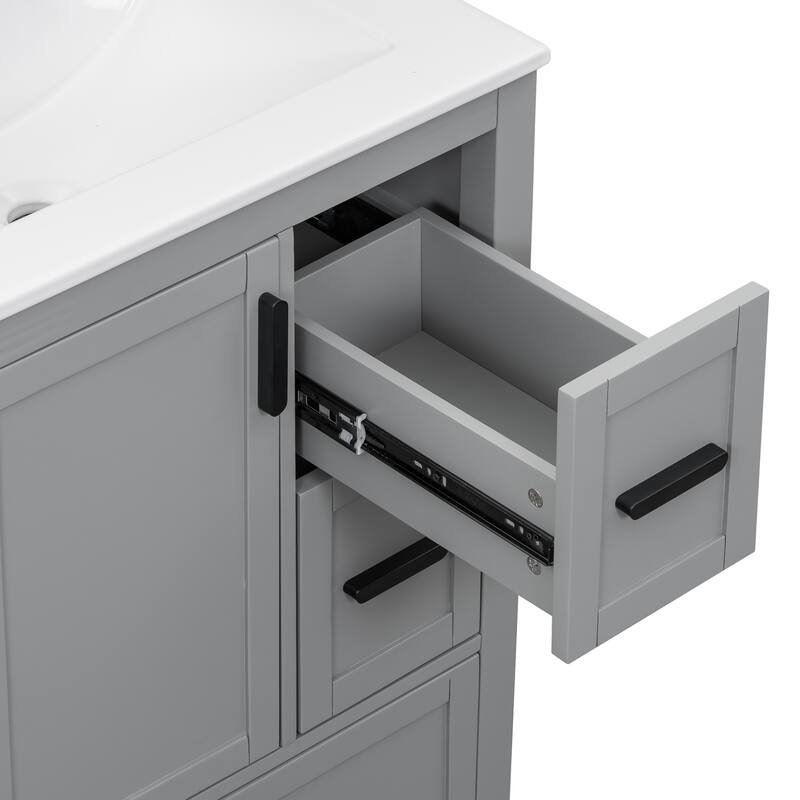 Modern 24" Bathroom Vanity with Ceramic Sink - Soft-Close Door with Double Shelf, 3 Drawers,for Small Spaces