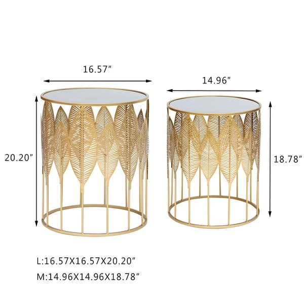 Adeco Gold Leaves End Tables Accent Coffee Nightstands Set of 2 - On ...