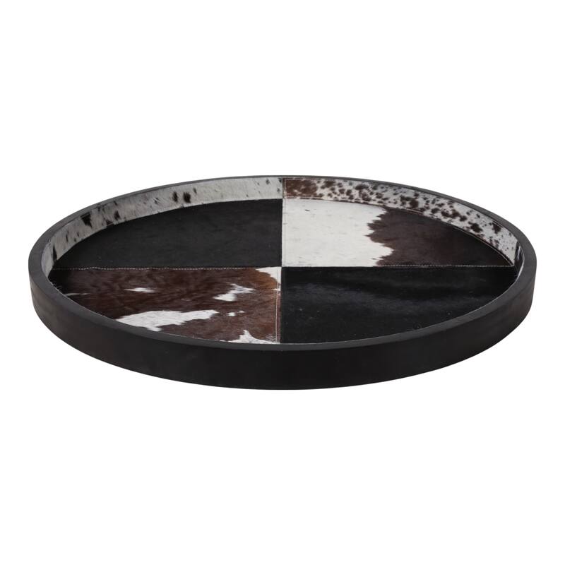 Wood Decorative Tray Stylish Round Two-Tone Design - 29" Black - 28.75"