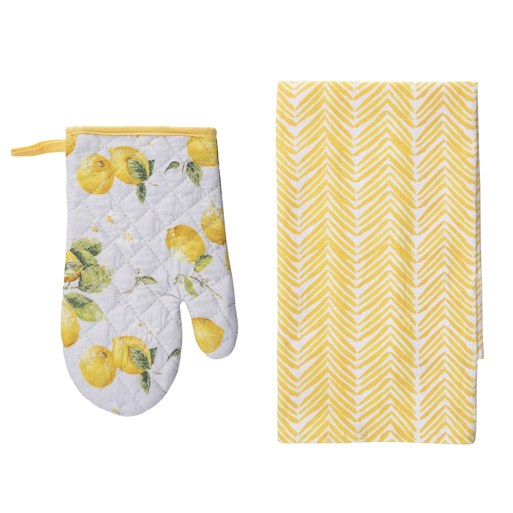 Transpac Cotton 27" Lemon Mitt And Tea Towel Set of 2