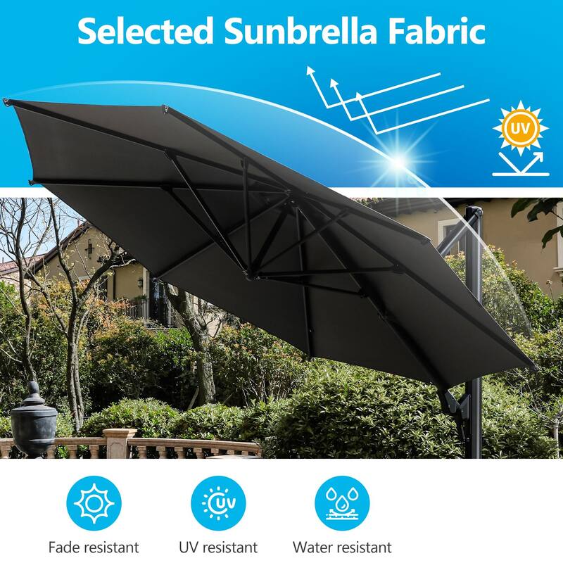11 FT Cantilever Patio Umbrella, Round Outdoor Offset Umbrella with 360 ...