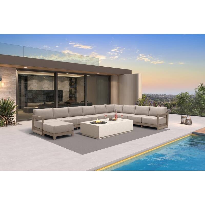 PURPLE LEAF Caesar Khaki Sofas Sectionals 4-18 Piece with 9.6" Thick Cushion for Yard Porch Deck Outdoor Patio Conversation Sets - 9 Seats+1 Ottoman - U-shaped