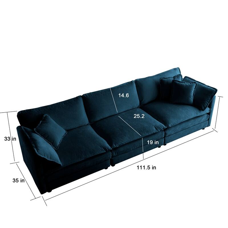 5-Seat Chenille Living Room Sofa Set (3-Seater + 2 Accent Chairs) with Round Arms & Solid Wood Frame