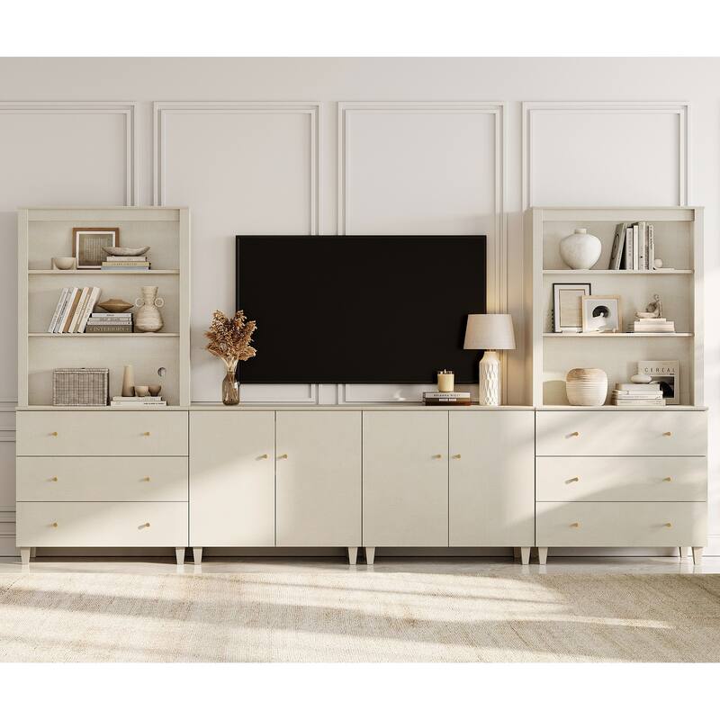 WAMPAT Modern Entertainment Center with Bookshelves for 75" TVs