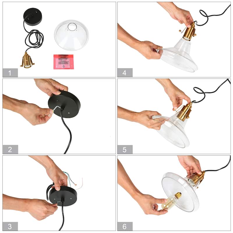 Modern Glam 1-Light Black Gold Cone Glass Kitchen Island Pendant Light for Dining Room - 8.5" D x 8" H