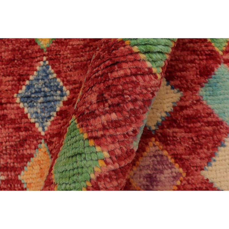 Shabby Chic Balochi Pruitt Red/Blue Hand Knotted Wool Rug - 3'3'' x 5'0''