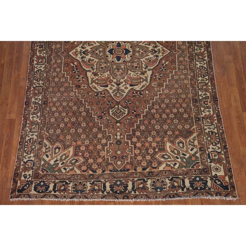 Hand Knotted Oriental 100% Wool Carpet Traditional Tribal Brown Bakhtiari Area Rug - 9' 10'' X 6' 2''