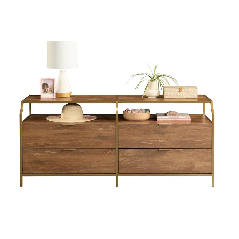 Engineered Wood Contemporary Dresser with 4 Drawers and Upper Shelf, Brown