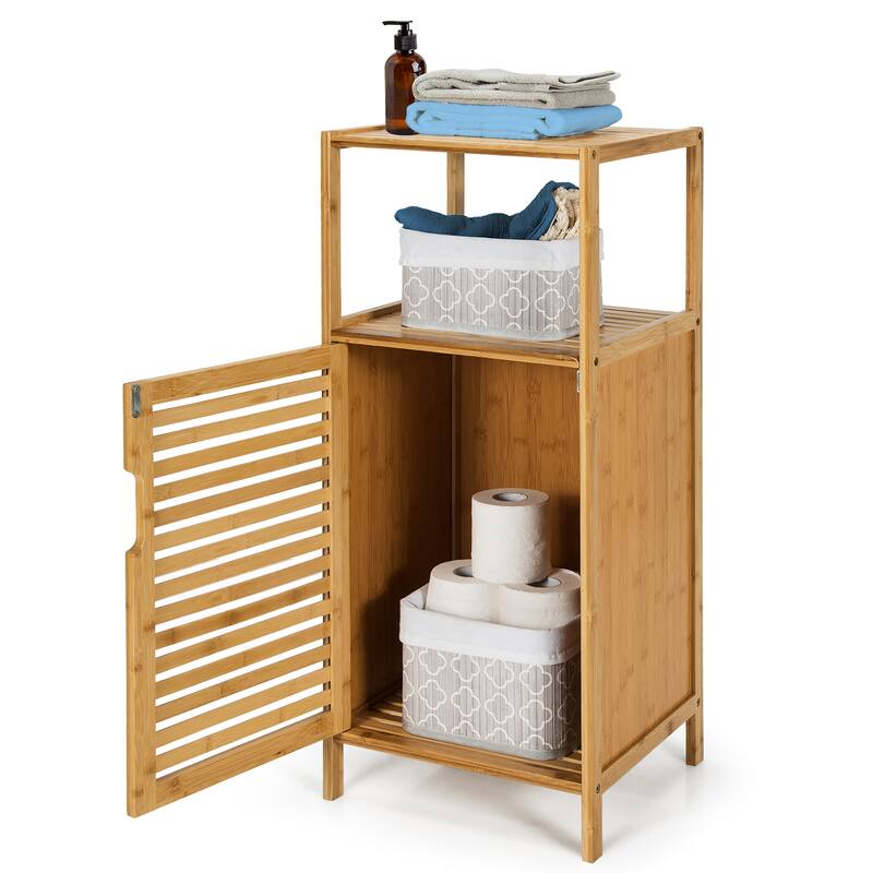 Costway Bamboo Bathroom Storage Floor Cabinet w/Door and Shelf Corner