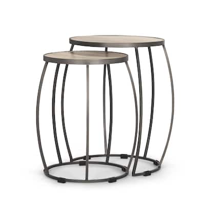 Clapp Round Light Brown W/ White Wash Wood and Silver Metal Nesting Accent Tables (Set of 2) - 22.0L x 22.0W x 26.0H