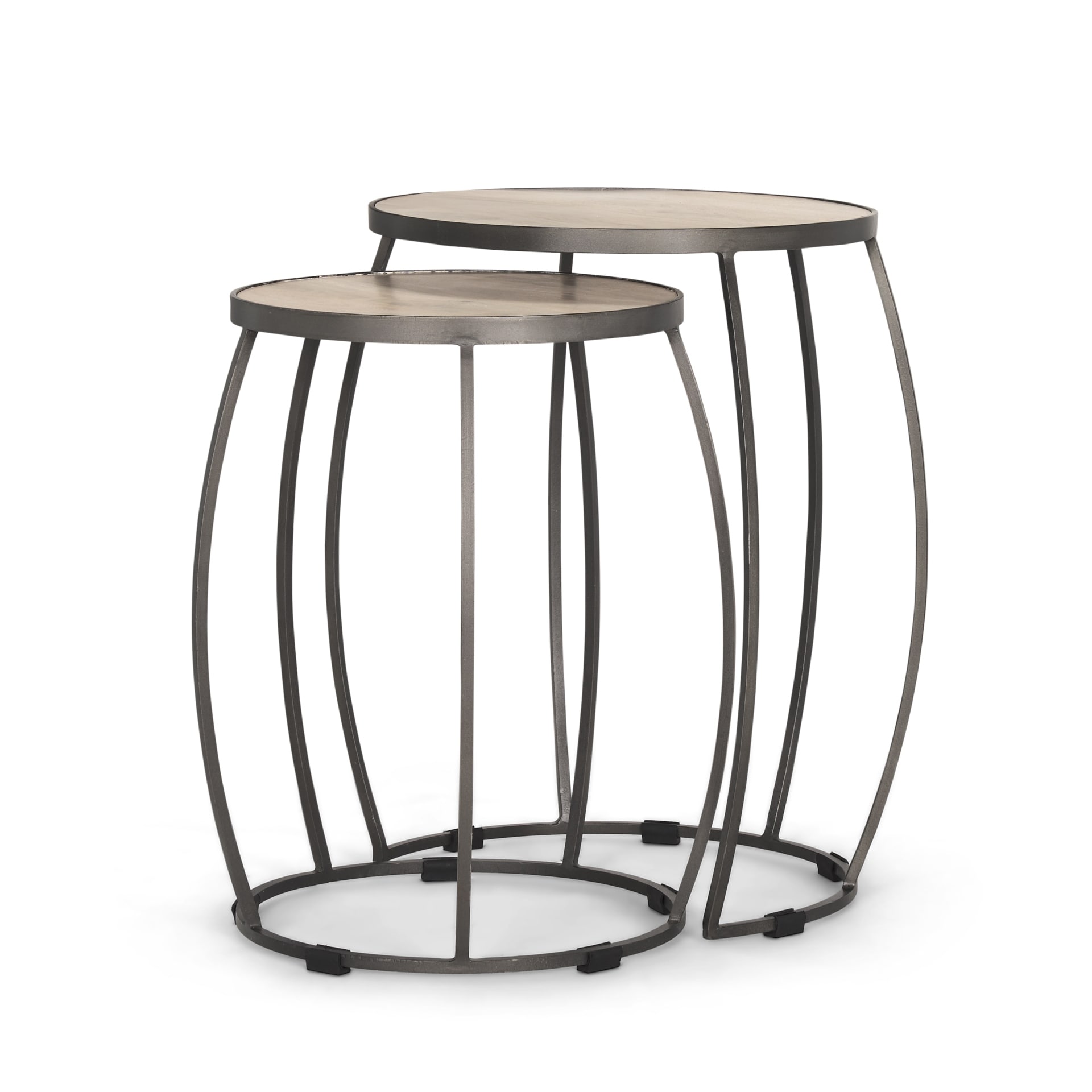 Mercana Clapp Round Light Brown W/ White Wash Wood and Silver Metal Nesting Accent Tables (Set of 2) - 22.0L x 22.0W x 26.0H