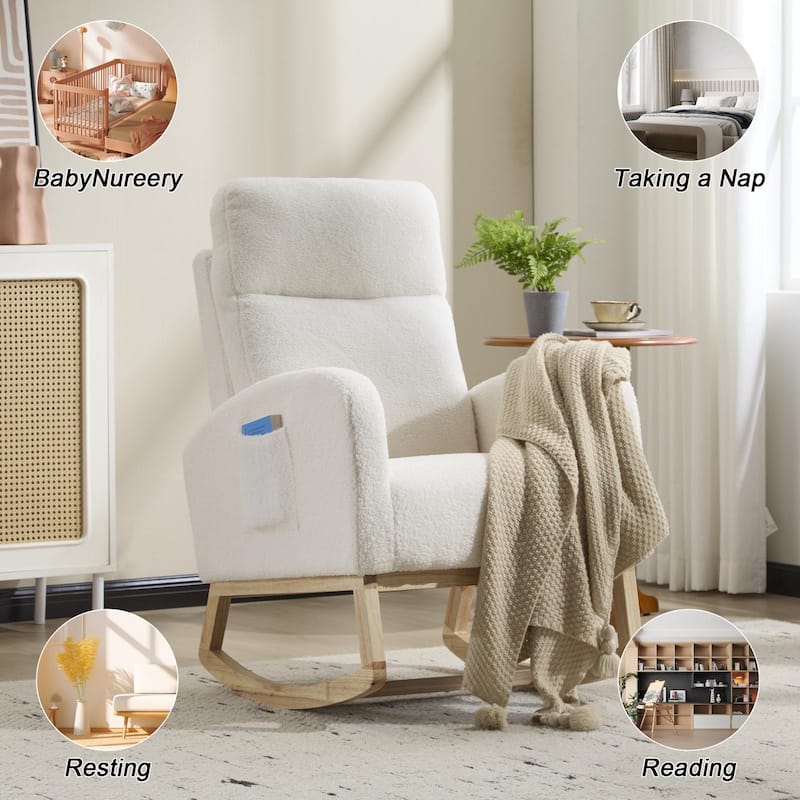 Solid Wood Modern Rocking Chair with High Back and Pocket - 29.5" D x 24.8" W x 40.9" H