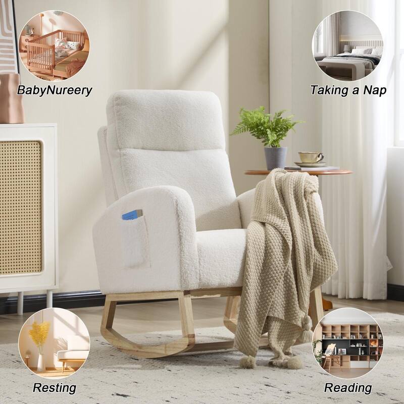 Rocking Chair Side Chair Reading Chair, Minimalist White Upholstered Chair Dressing Chair Leisure Chair
