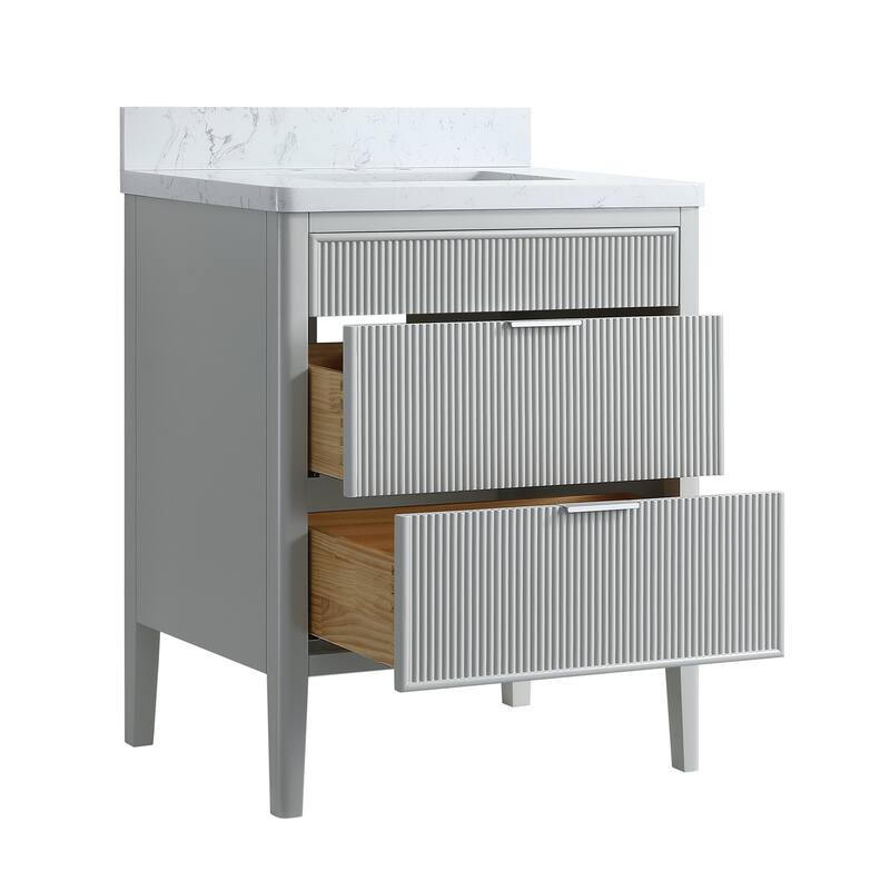 GDFStudio - Modern 30" Freestanding Bathroom Vanity with Engineered Carrara Marble Top & Integrated Sink, Fully Assembled