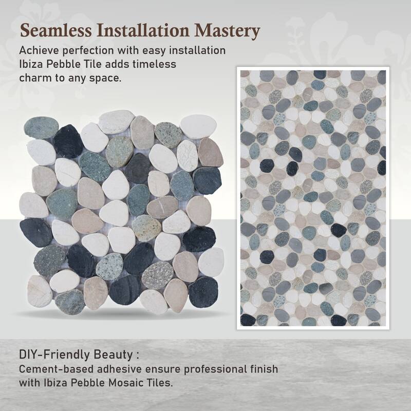 Ibiza Sliced Pebble Mosaic, Backsplash Kitchen Walls, Shower and Bathroom Floors 12" X 12" (5 Sqft per case) - Case (5 Tiles)