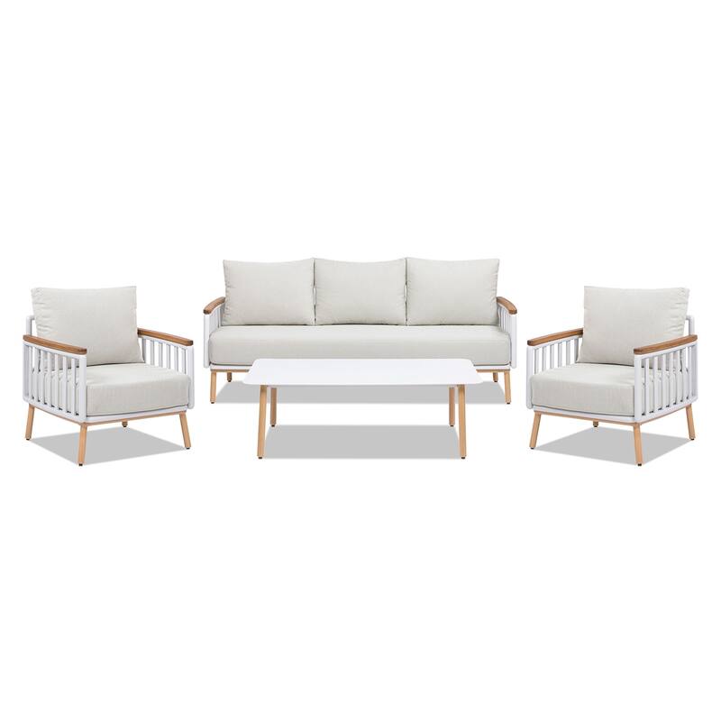 Rhodes Upholstered Teak & Aluminum Outdoor Patio Conversation Set