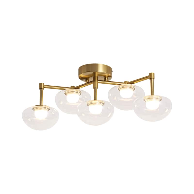 20.9" 5-Light Modern Gold Integrated LED Bathroom Vanity Light/Semi-Flush Mount Light with Clear Oval Glass Shades