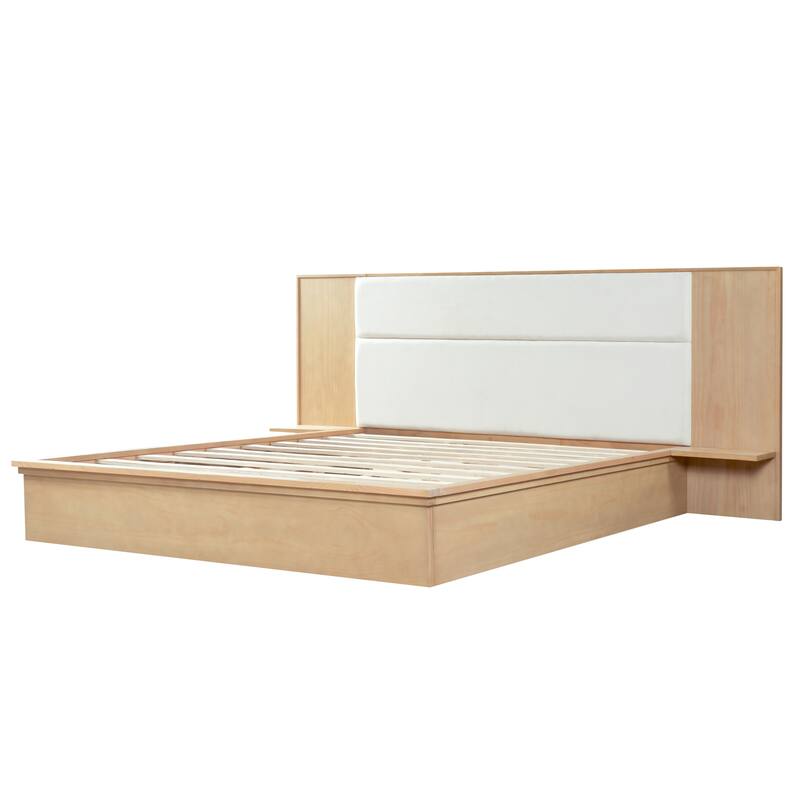 Christopher Knight Home - Avery Platform Bed Frame with Upholstered Headboard & Built-In Side Shelves, No Box Spring Needed