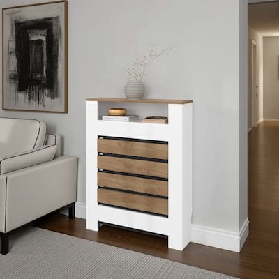 Risk Radiator Cover with Storage, Space,Saving Design, Natural Oak and White