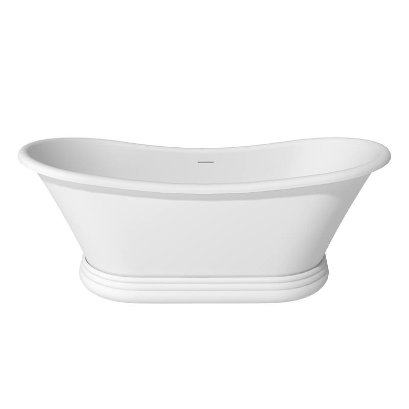 CASAINC 67 Inch Soaking Bathtub Solid Surface Stone Bathtub with Center Drain in Matte White - 67 Inch
