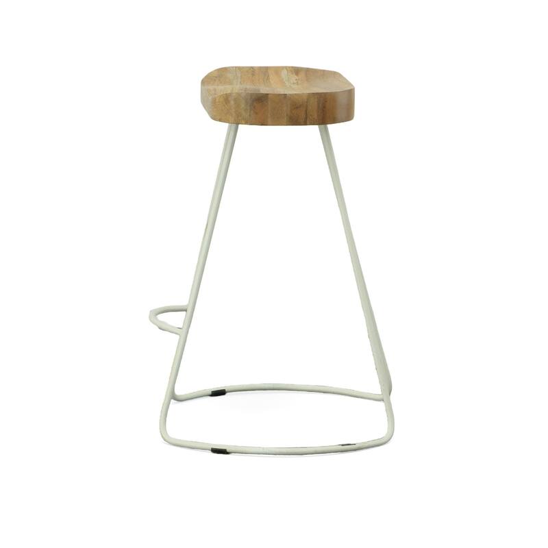 25” Set of 2 Backless Mango Wood Seat Bar Stool with Steel Frame and Footrest for Kitchen Island - 25.25”H x 18.5”W x 17”D