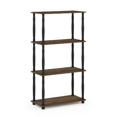 4 Tiers Wood Household Shelving Unit in Walnut/Black (23.6 in. W x 43.25 in. H x 11.6 in. D) - 23.6