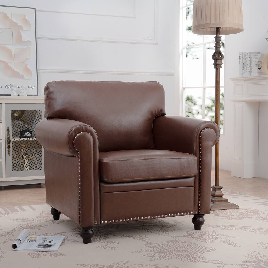 Compact PU Sofa with Birch Legs and Elegant Nailhead Detailing - Perfect for Small Spaces