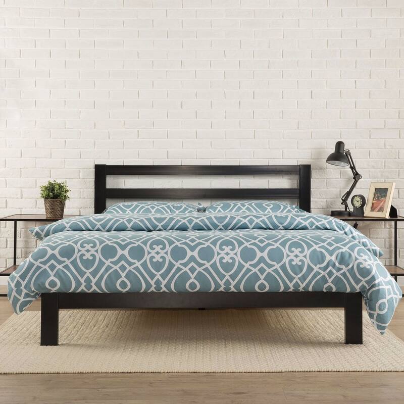 Black Twin size Metal Platform Bed Frame with Headboard and Wood Support Slats