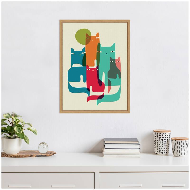 Kate and Laurel Sylvie Retro Cats Under The Moon Framed Canvas by Rachel Lee