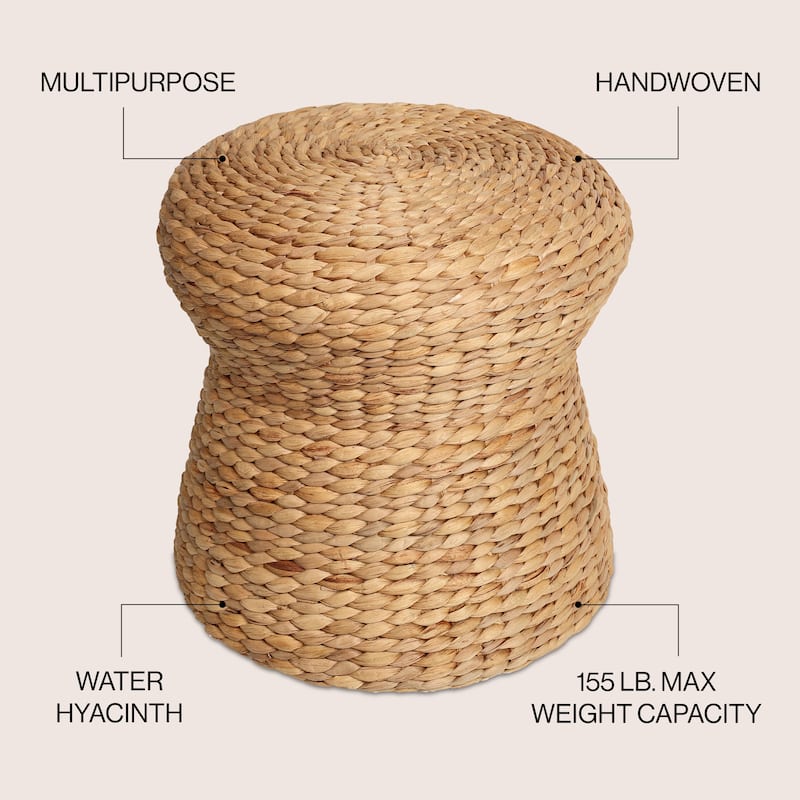 Alberto 18.5" Modern Bohemian Hand-Woven Hyacinth Mushroom Stool