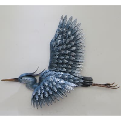 Blue Heron In Flight Metal Wall Decor