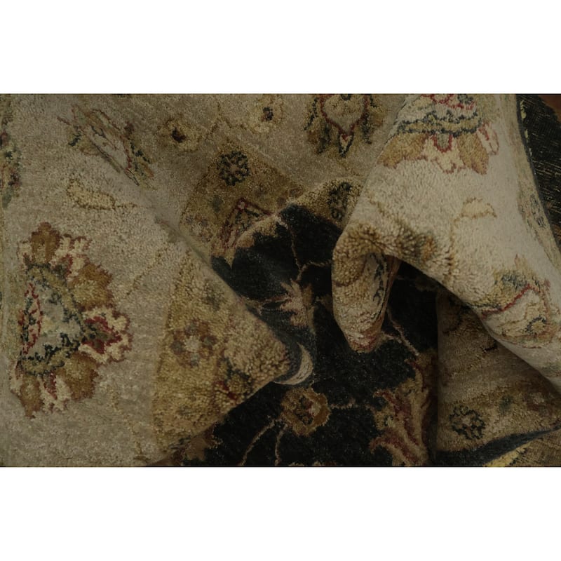 Hand Knotted Oriental 100% Wool Carpet Traditional All-Over Black Peshawar Area Rug - 9' 1'' X 5' 11''