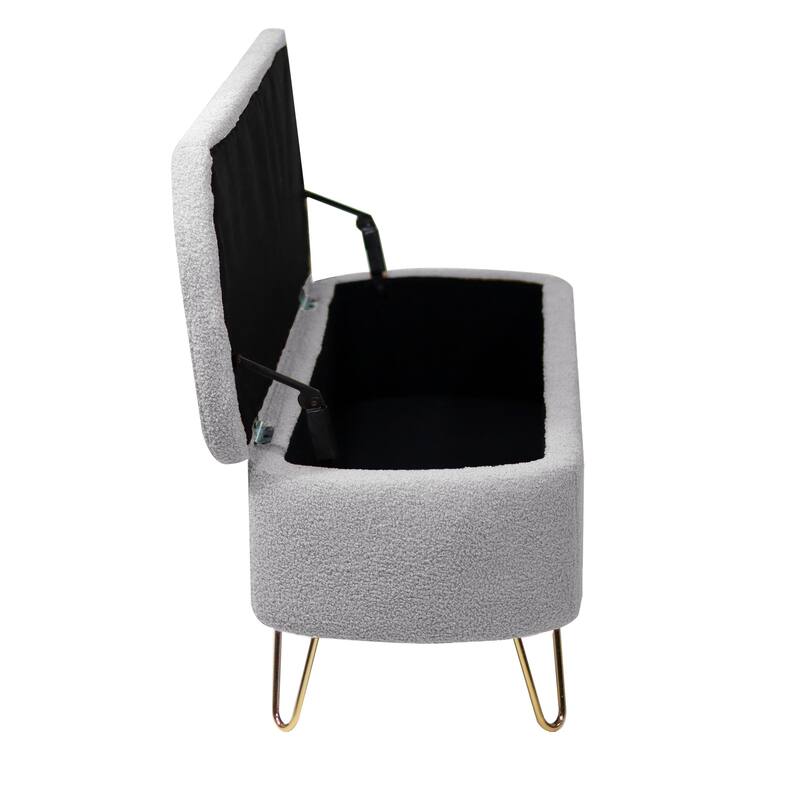 Modern Camel Fur Storage Ottoman with Gold Legs for Living Room Bedroom