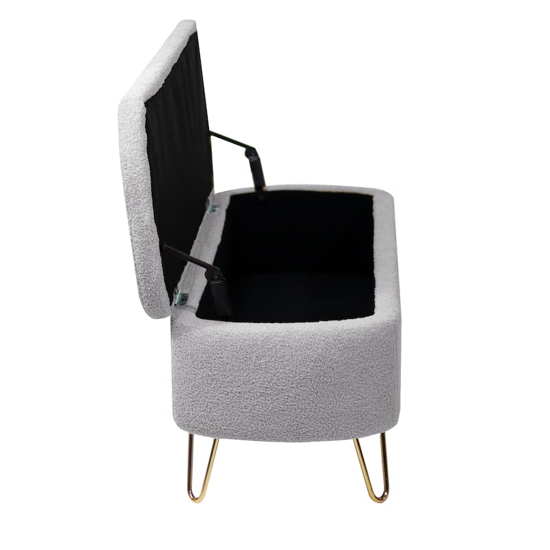 Oval Storage Ottoman Bench with Gold Legs by GDFStudio - 39.37"L x15.75"W x 15.50"H