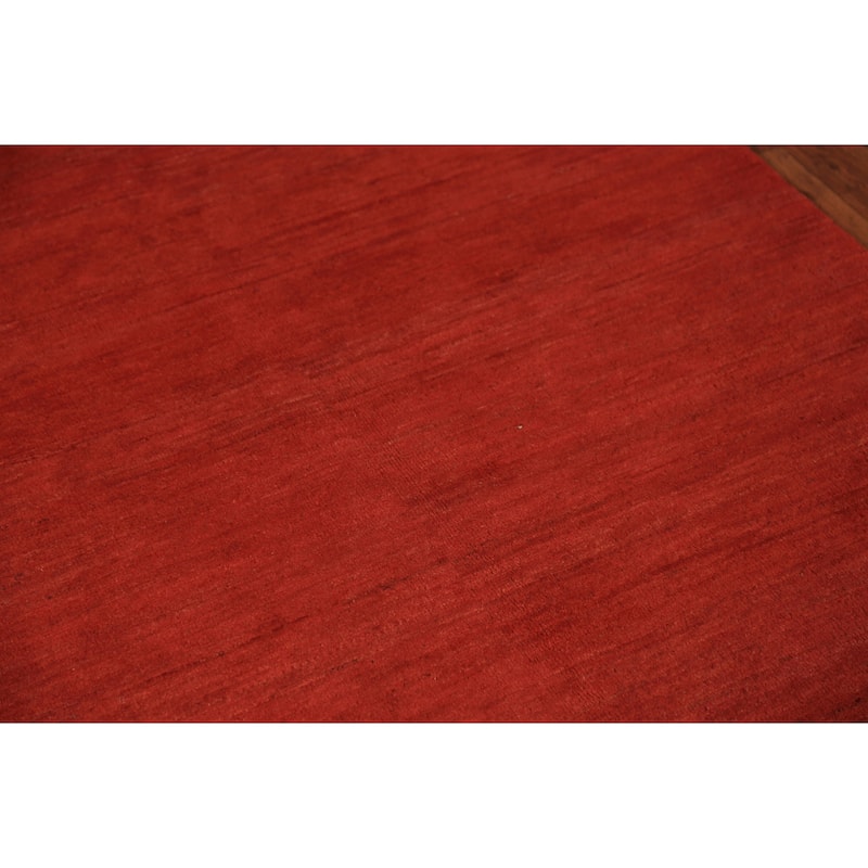 Gabbeh Modern Rug Handmade Tribal Red Wool Carpet - 4'0" x 5'11"