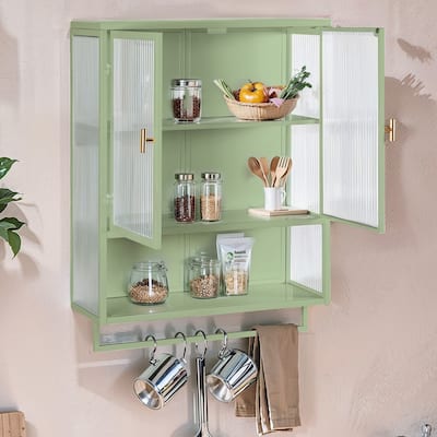 23.62"Glass Doors Modern Two-door Wall Cabinet with Featuring Two-tier Enclosed Storage