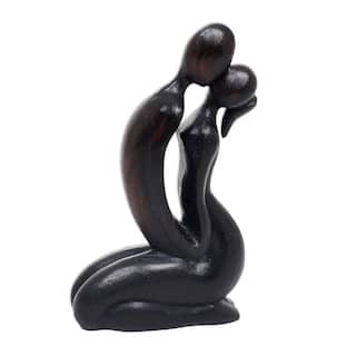Handmade Wood Sculpture, 'The Kiss' (Indonesia) - 21.5 cm H x 12 cm W x 5 cm D