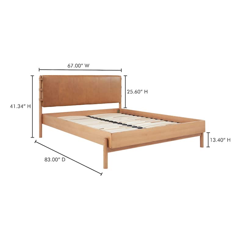 NADAAL STUDIOS Odette Queen Bed - Soft Low Design in Solid Oak and Oak Veneer in Light Brown