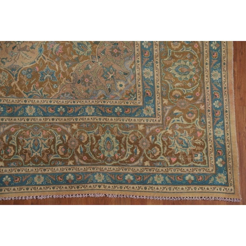 Floral Mashad Persian Antique Area Rug Hand-knotted Wool Carpet - 9'8" x 12'11"