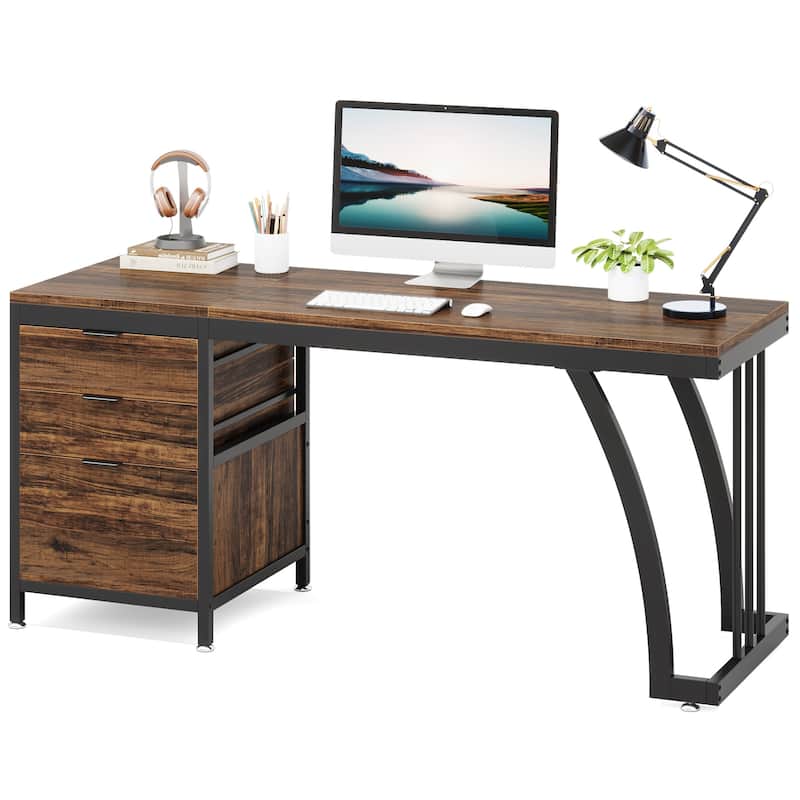 59 Inch Computer Desk with 3 Drawers, Industrial PC Desk Study Writing Table Workstation with File Storage, Home Office Desks