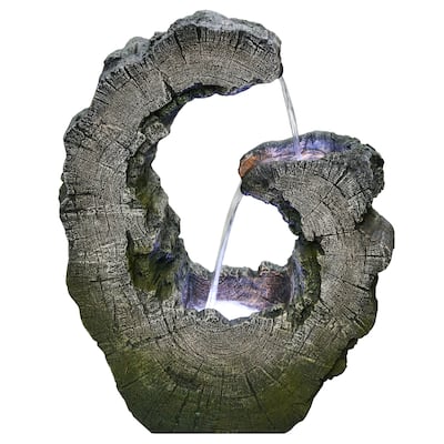 Lighted Tree Trunk Waterfall Outdoor Garden Water Fountain - 26"