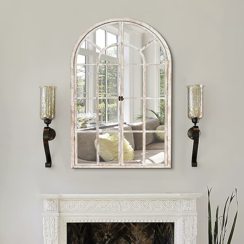 Rustic Wood Arched Window Wall Mirror - Distinctive Full Length Vanity Mirror