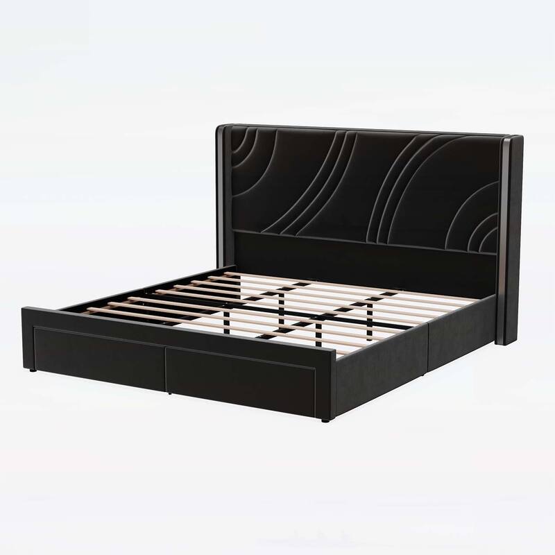 Luxurious Platform Bed with Storage and LED Headboard for Stylish Bedroom